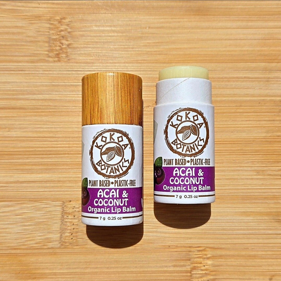 Vegan Organic Lip Balm - Acai and Coconut - Plastic Free .25 oz