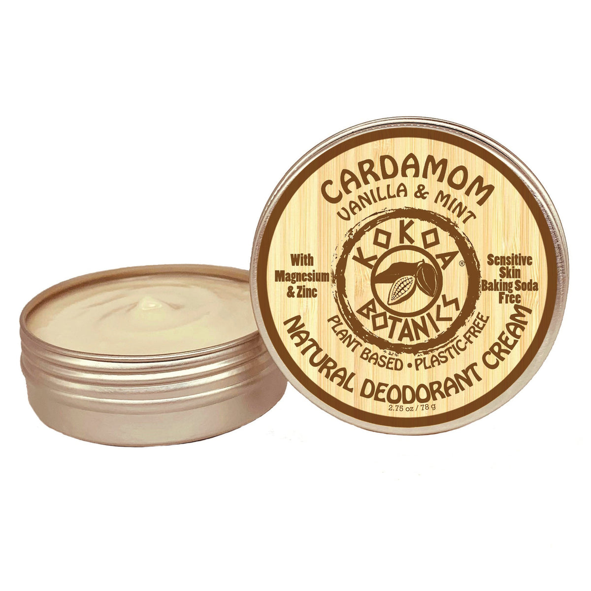 Natural Deodorant Cream - Cardamom Vanilla and Mint - Sensitive Skin - Baking Soda Free  - 2.75 oz